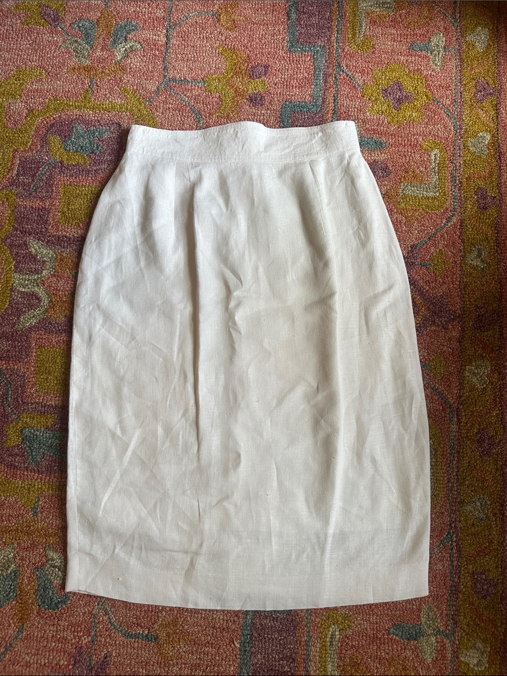 Lillie Rubin Exclusive Classic Vintage 100% Linen White Pencil Skirt Size 10